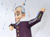 Аэромен машет рукой простой цилиндрической формы с логотипом в фирменном стиле