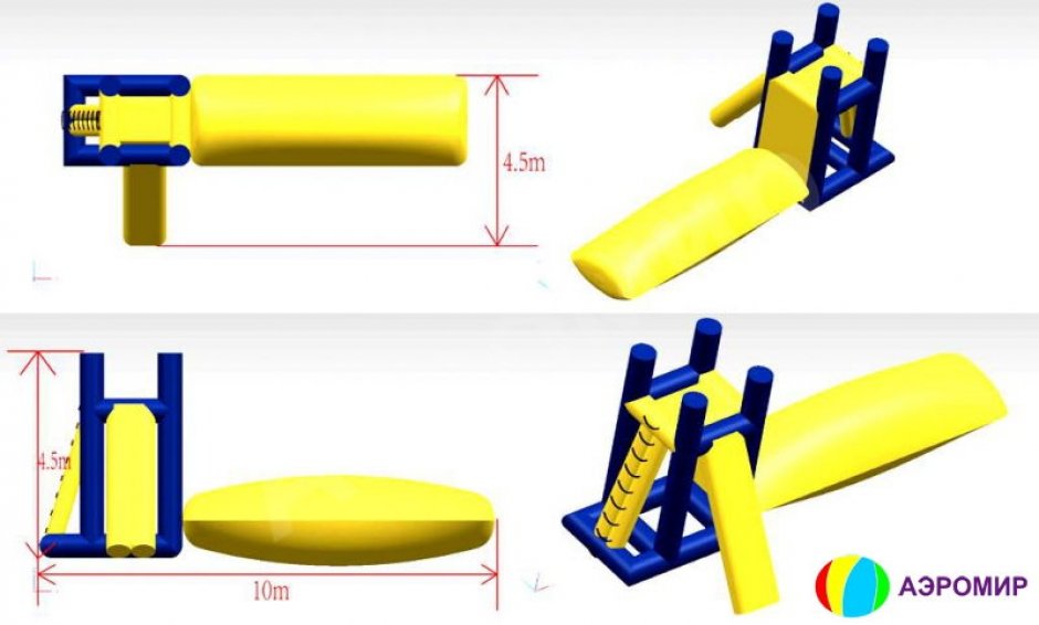 Надувная водная горка с вышкой и блобом