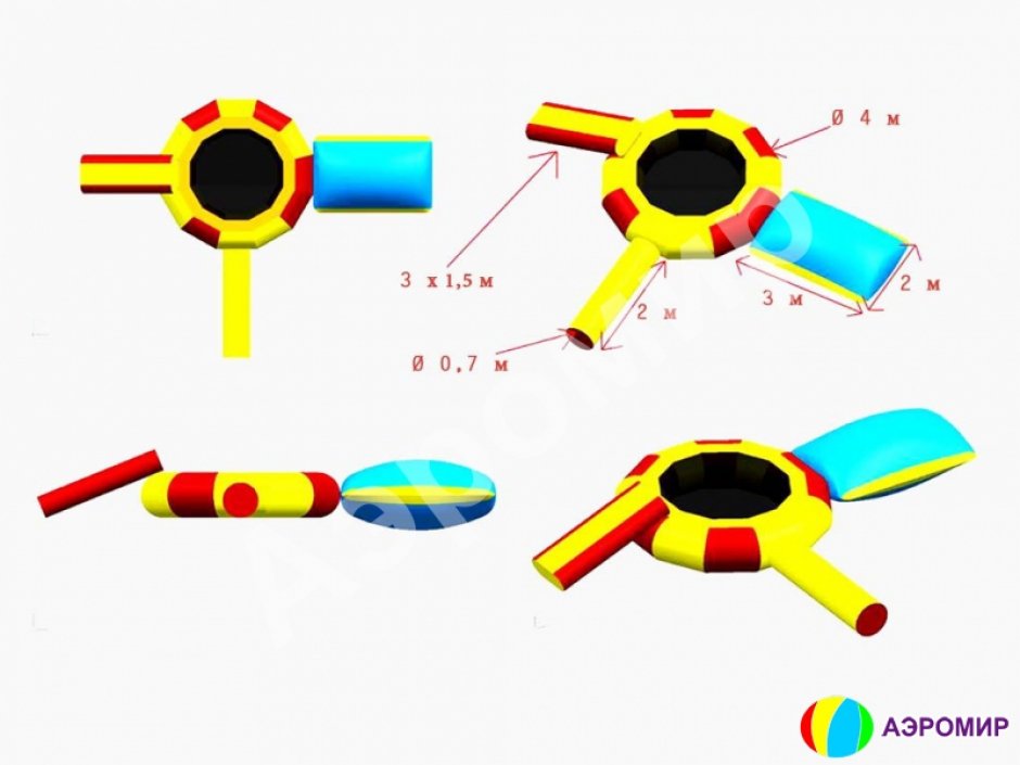 Водный аттракцион 4 в 1 блоб-катапульта, надувная платформа, бревно и горка