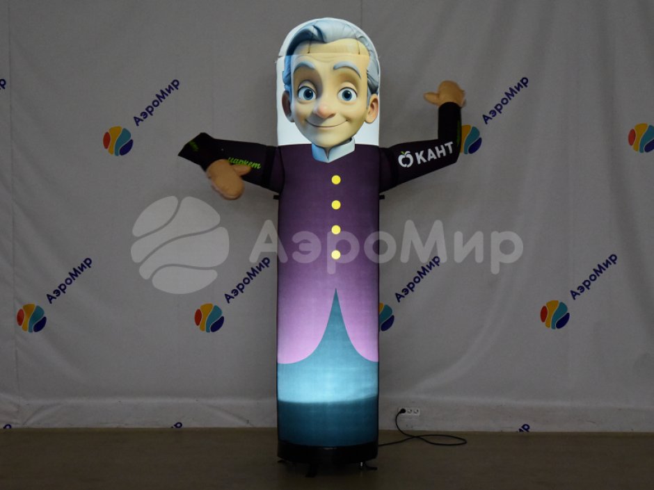 Аэромен машет рукой простой цилиндрической формы с логотипом в фирменном стиле