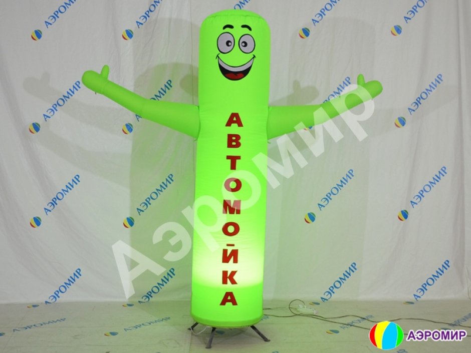 Аэромен машет рукой простой цилиндрической формы с логотипом в фирменном стиле