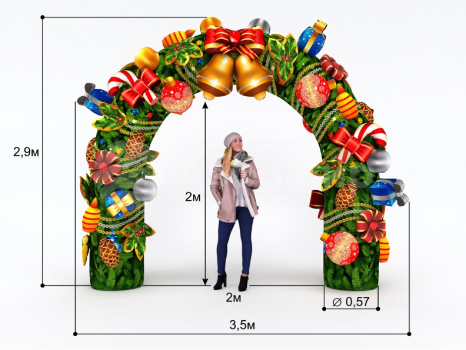 Новогодняя надувная арка в исполнении Эксклюзив с колокольчиками