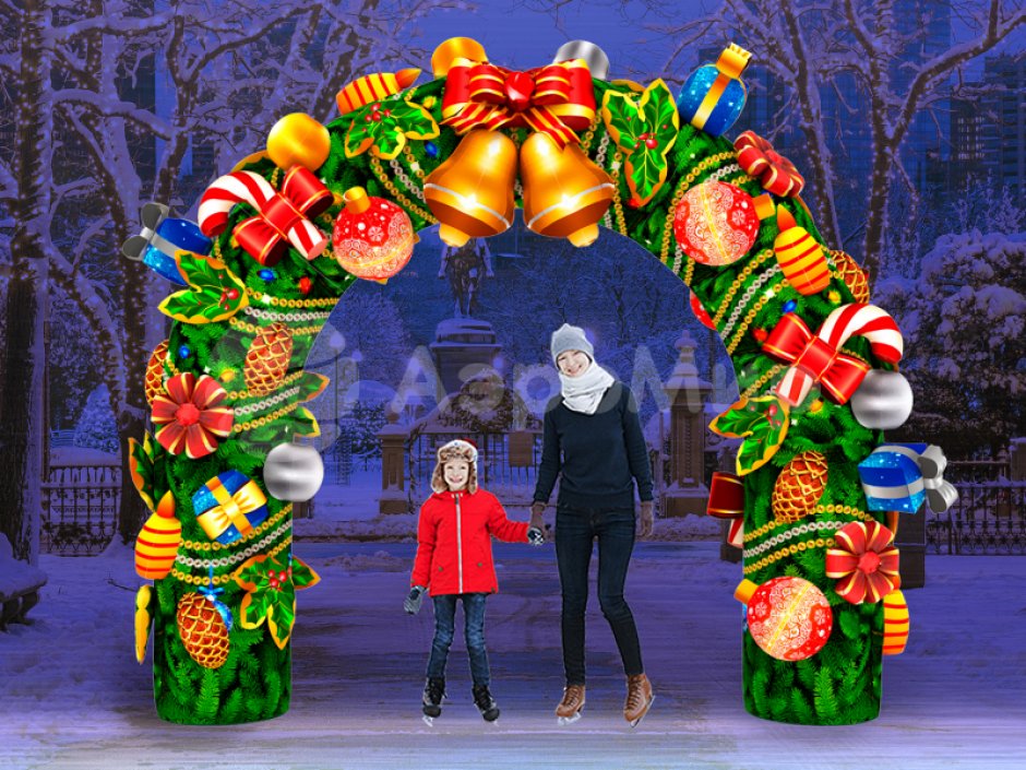 Новогодняя надувная арка в исполнении Эксклюзив с колокольчиками