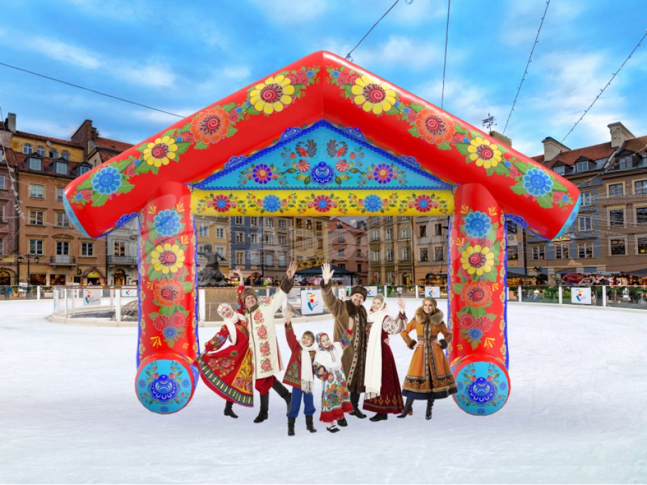 Надувная арка Избушка с декором к Масленице, Ярмаркам