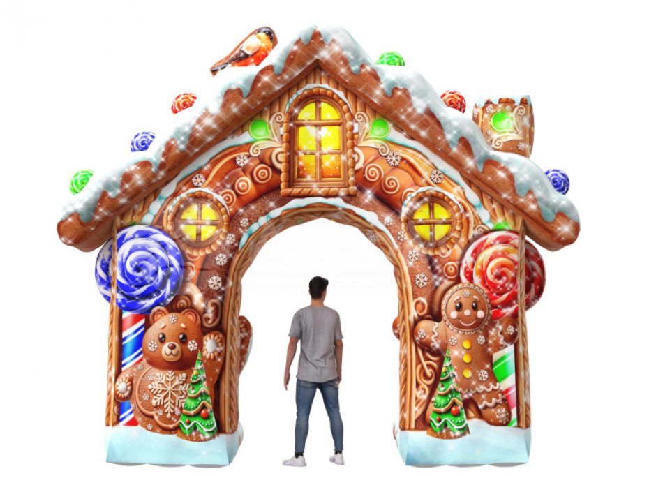 Пряничный домик — надувная новогодняя арка-фотозона