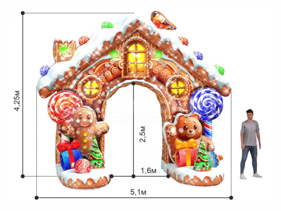Пряничный домик — надувная новогодняя арка-фотозона