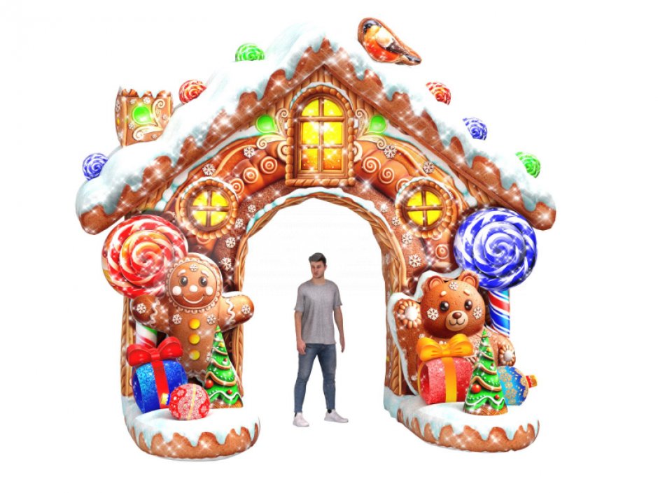 Пряничный домик — надувная новогодняя арка-фотозона