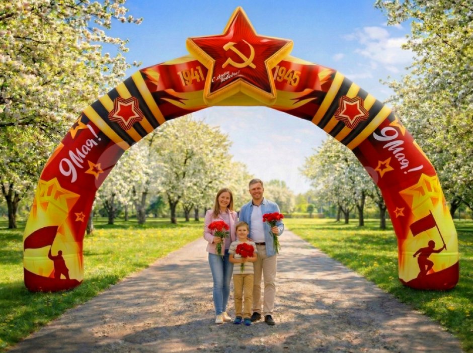 Арка надувная круглой формы с декором День Победы