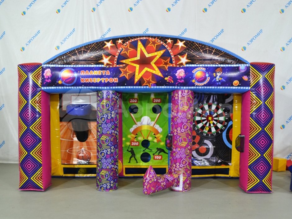 Детский надувной аттракцион 3 в 1 — баскетбол, бейсбол и дартс