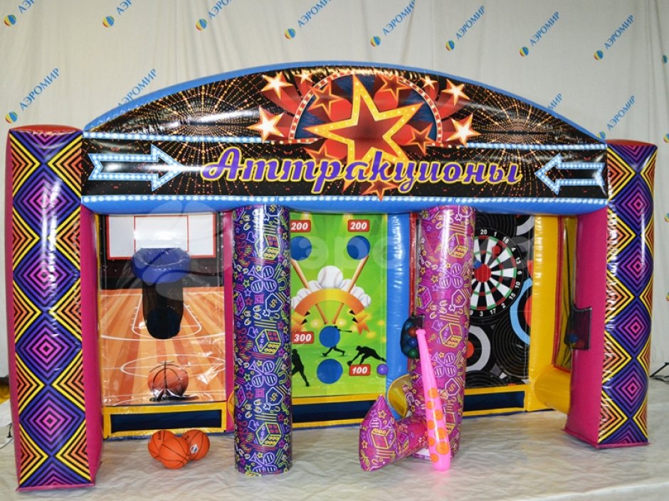 Детский надувной аттракцион 3 в 1 — баскетбол, бейсбол и дартс