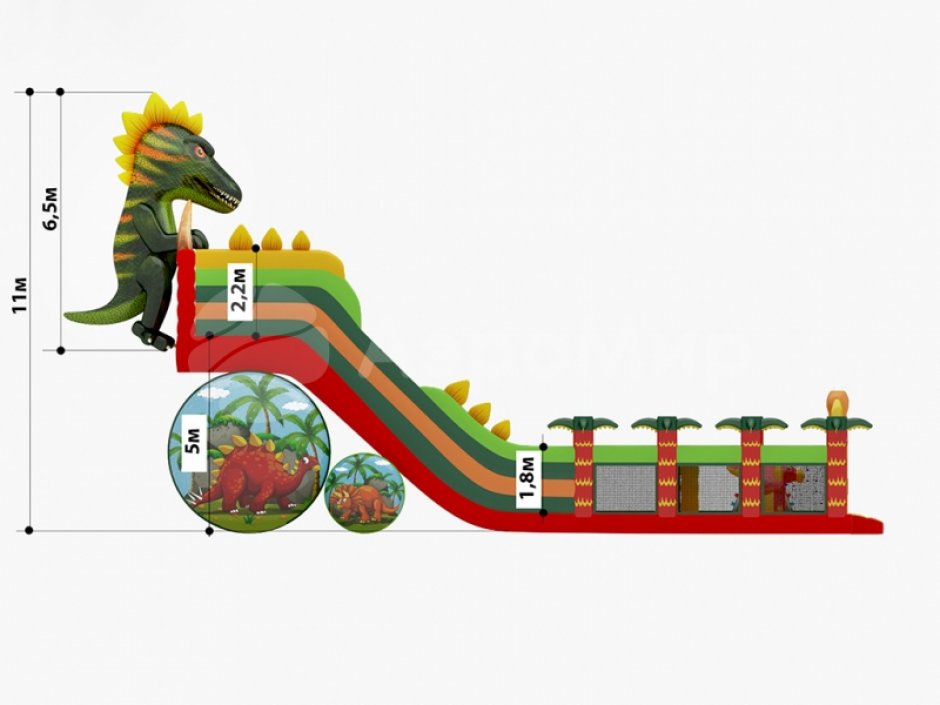 Большой надувной батут Диноленд — с горками и батутной ареной на 136 м²