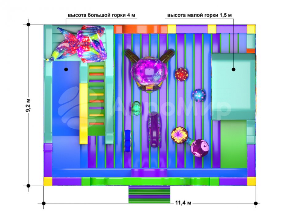 Большая фантазия — надувной батут площадью 110 м²
