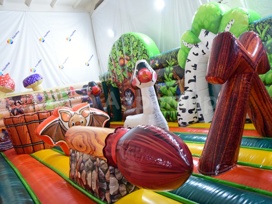 Надувной батут Изба Бабы Яги — большой батут с горкой общей площадью 99 м²