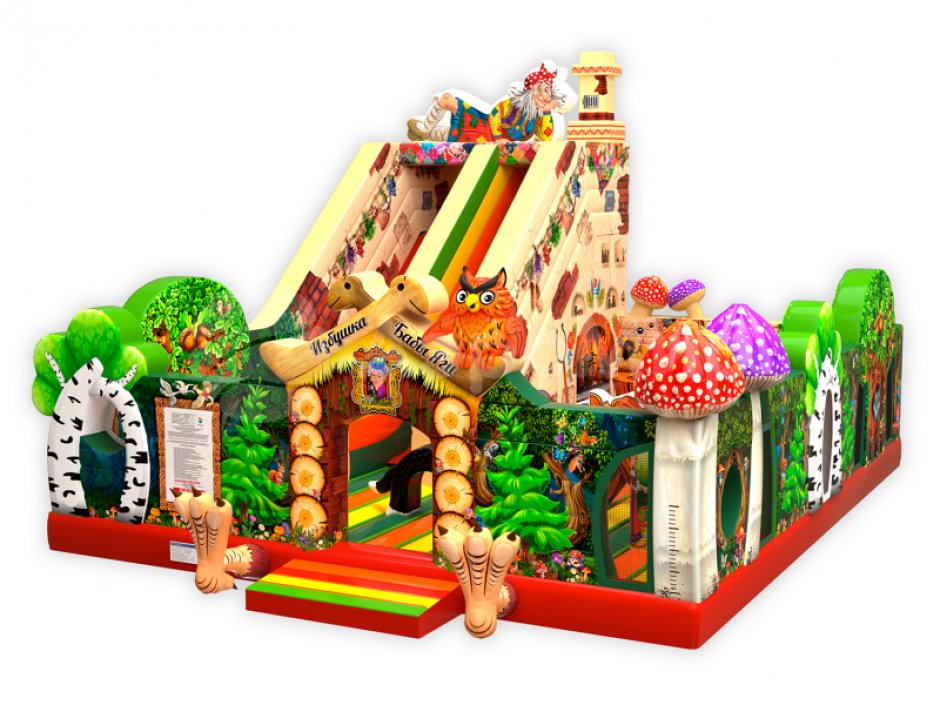 Надувной батут Изба Бабы Яги — большой батут с горкой общей площадью 99 м²