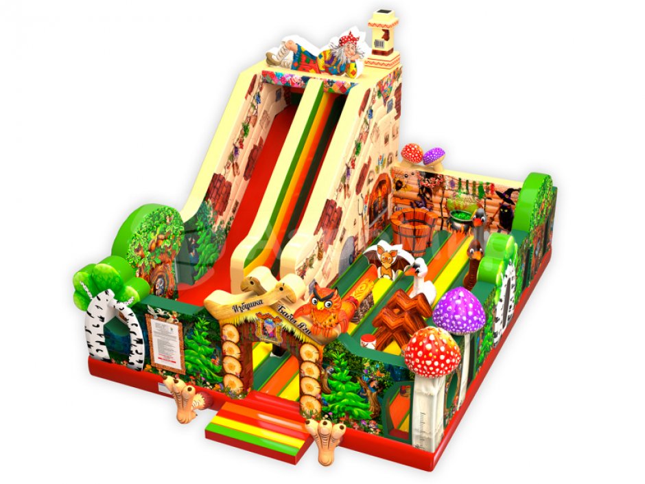 Надувной батут Изба Бабы Яги — большой батут с горкой общей площадью 99 м²