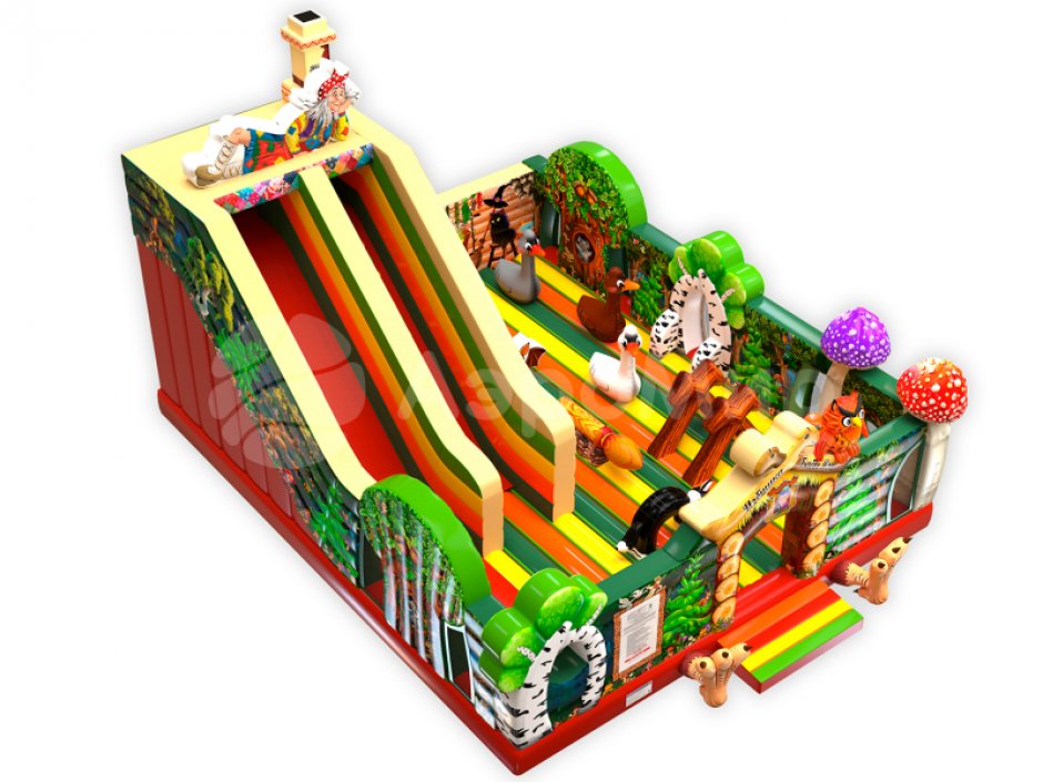 Надувной батут Изба Бабы Яги — большой батут с горкой общей площадью 99 м²