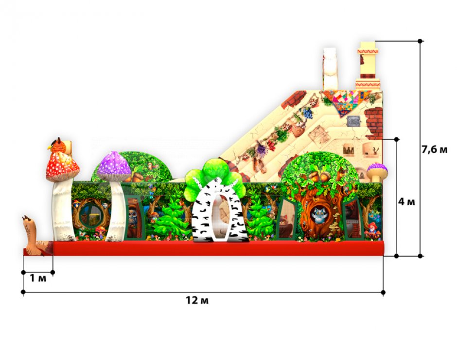Надувной батут Изба Бабы Яги — большой батут с горкой общей площадью 99 м²