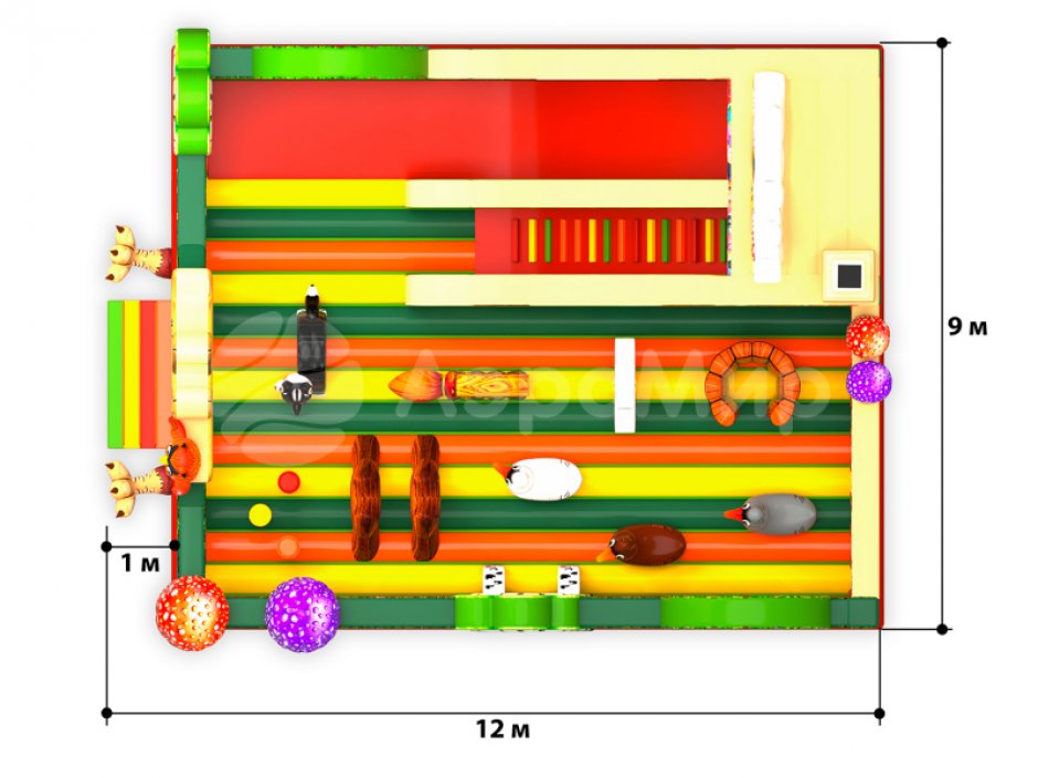 Надувной батут Изба Бабы Яги — большой батут с горкой общей площадью 99 м²
