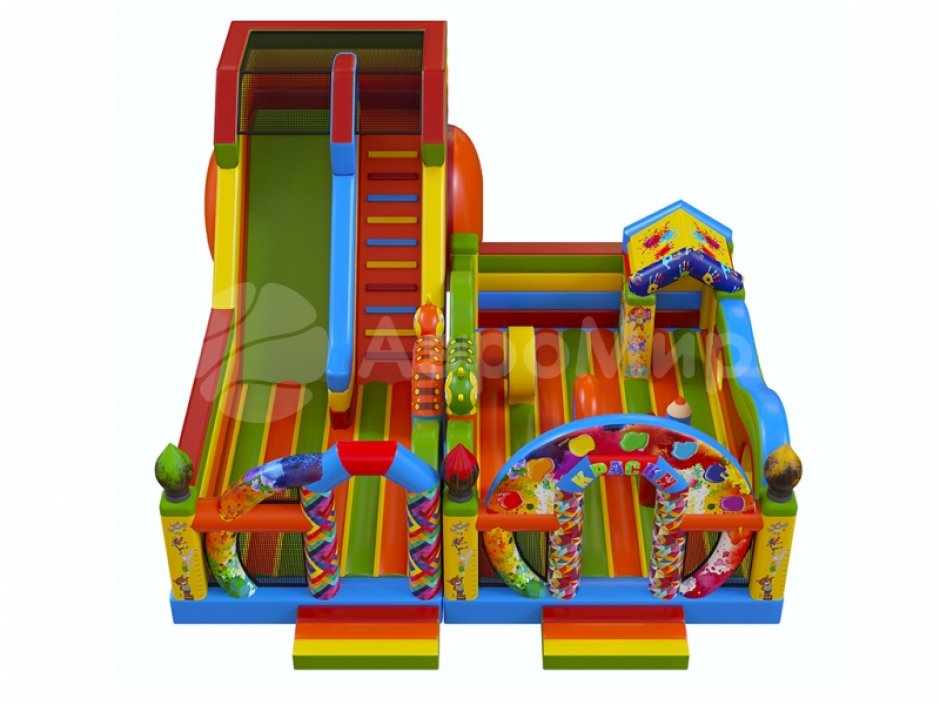 Батутный комплекс Краски — надувной аттракцион из двух модулей с большой горкой площадью ~ 86,5 м²