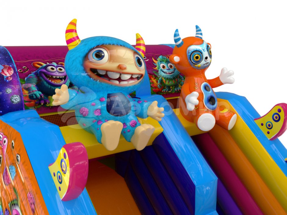 Большой надувной батут горка Монстрики — батут для бизнеса с горкой ↑3,5 м. на 39 м²