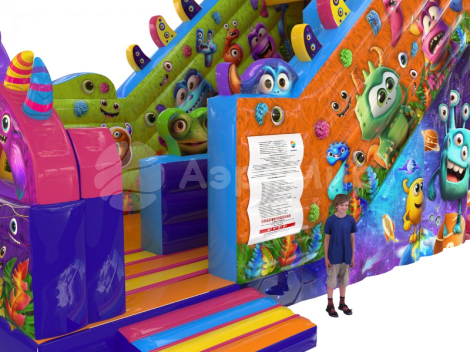 Большой надувной батут горка Монстрики — батут для бизнеса с горкой ↑3,5 м. на 39 м²