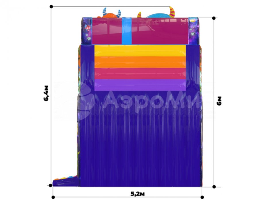 Большой надувной батут горка Монстрики — батут для бизнеса с горкой ↑3,5 м. на 39 м²