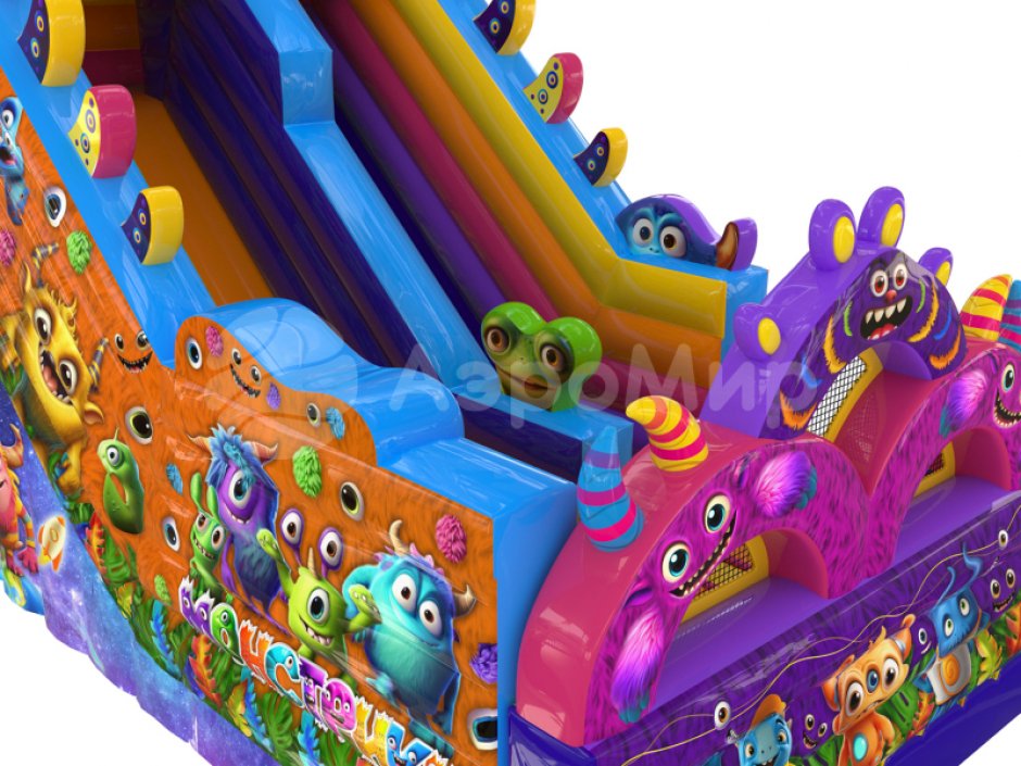 Большой надувной батут горка Монстрики — батут для бизнеса с горкой ↑3,5 м. на 39 м²