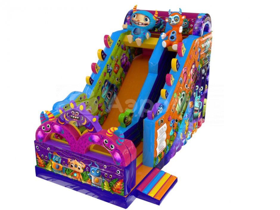 Большой надувной батут горка Монстрики — батут для бизнеса с горкой ↑3,5 м. на 39 м²