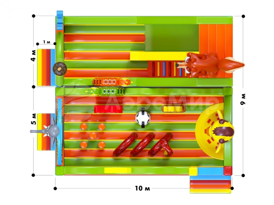 Надувной батутный комплекс Полянка — из двух частей общей площадью 90 м²