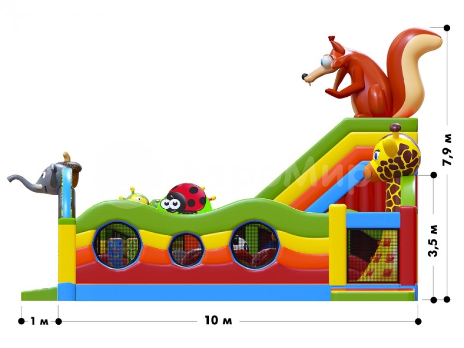 Надувной батутный комплекс Полянка — из двух частей общей площадью 90 м²