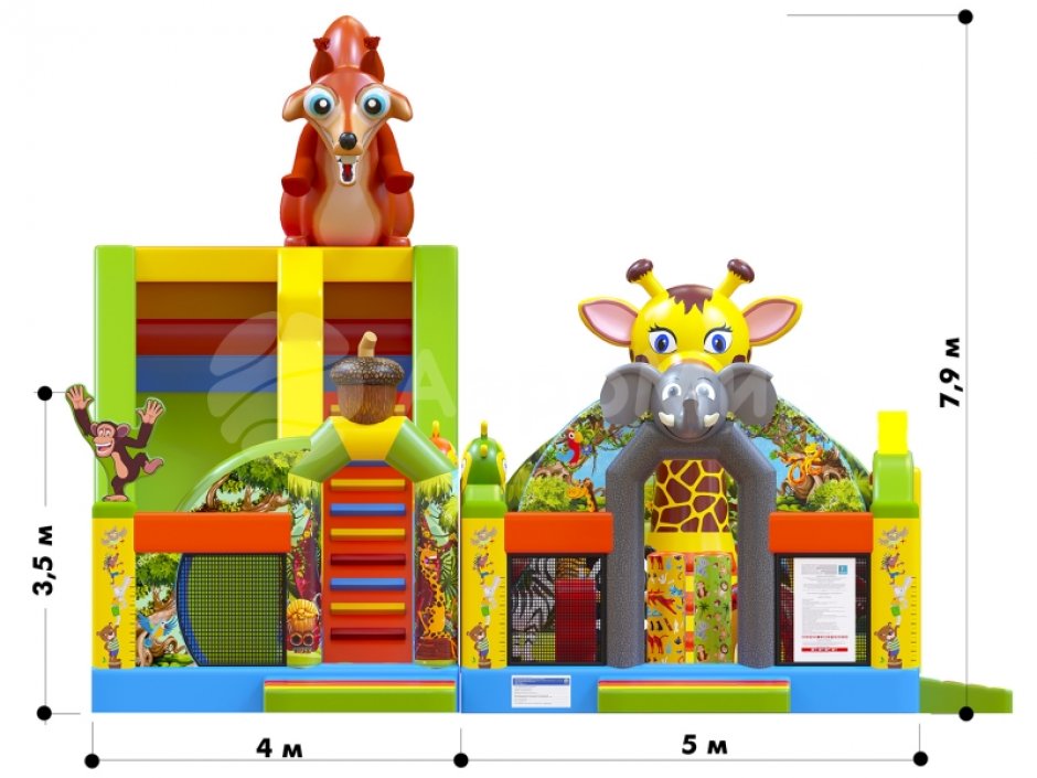 Надувной батутный комплекс Полянка — из двух частей общей площадью 90 м²