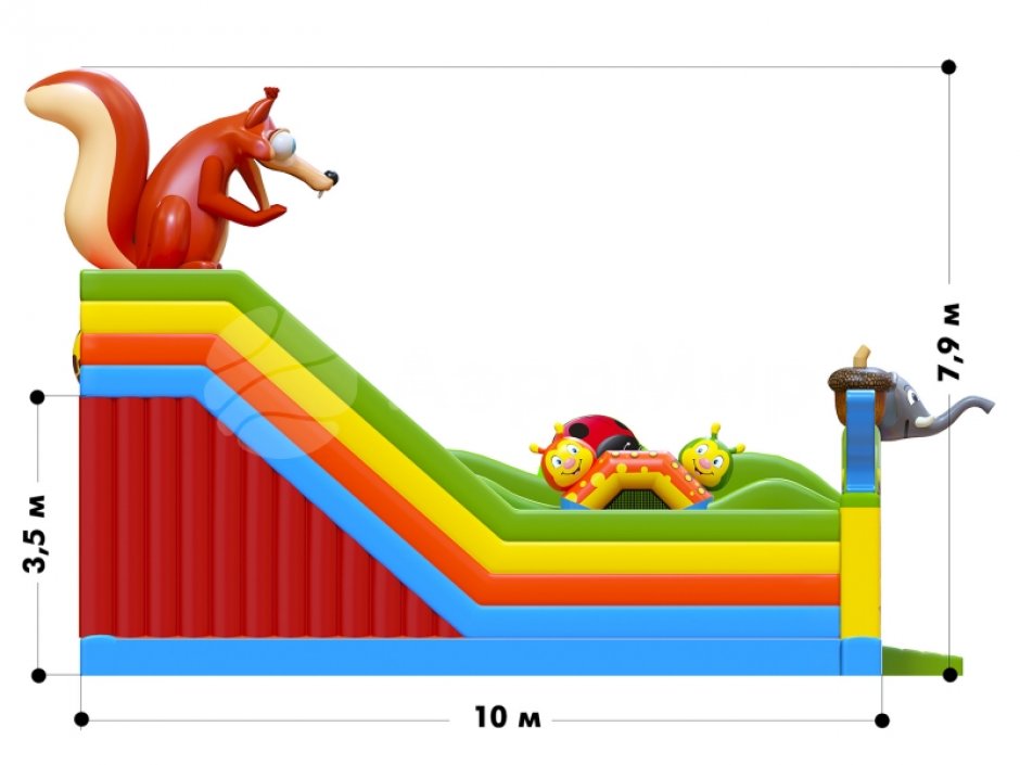 Надувной батутный комплекс Полянка — из двух частей общей площадью 90 м²