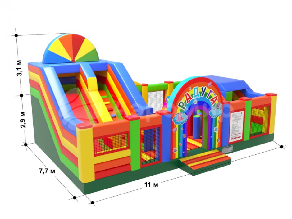 Надувной батут Радуга — большой батут с горкой общей площадью 85 м²