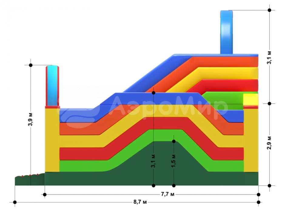 Надувной батут Радуга — большой батут с горкой общей площадью 85 м²