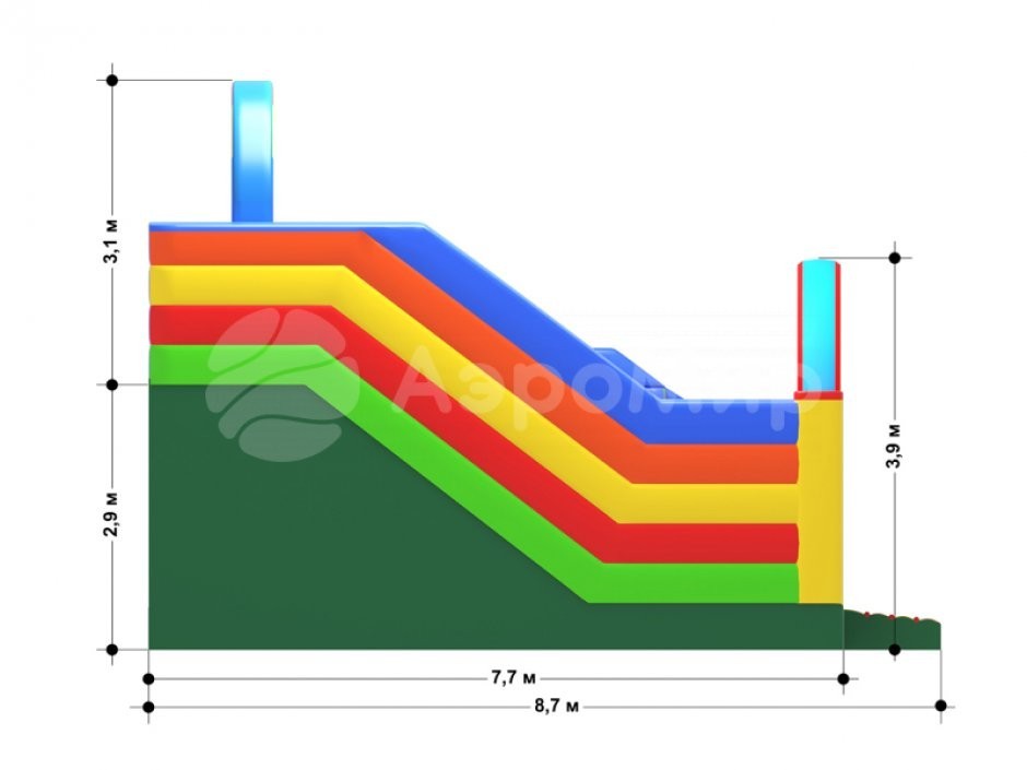 Надувной батут Радуга — большой батут с горкой общей площадью 85 м²