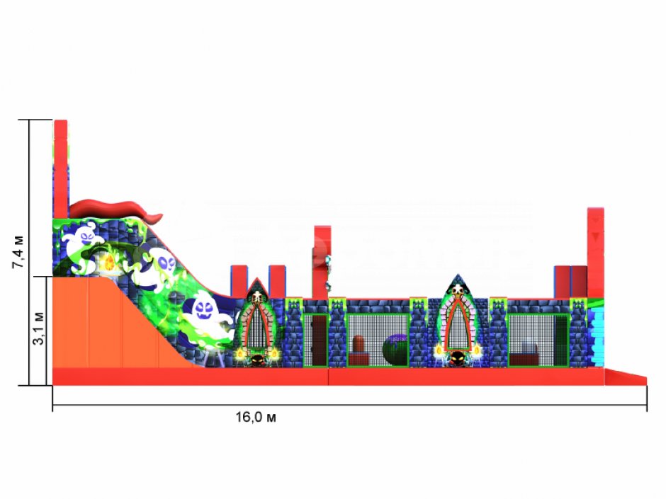 Комната страха — надувная горка батут площадью 112м²