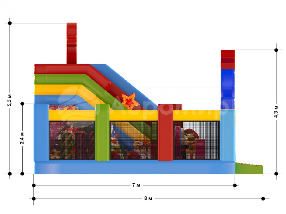 Надувной батут Цирк с горками и батутной ареной на 56 м²