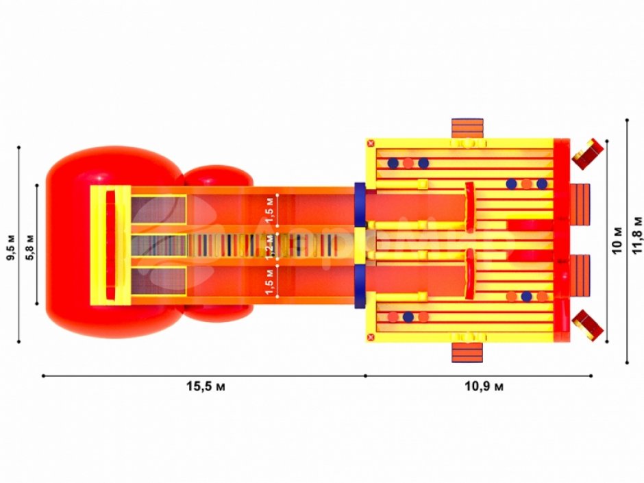 Надувной батут Царь-Горка высота горки 7 метров, общая площадь батутной арены на 156 м²