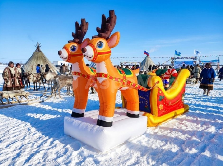 Надувные сани с оленями День оленевода