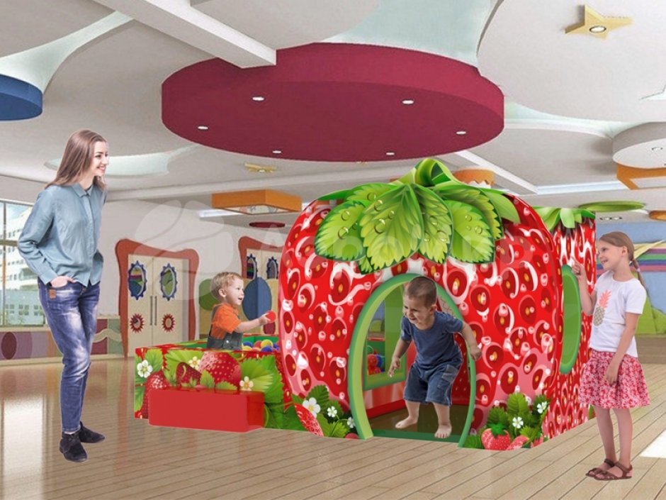 Домик клубничка — мягкий игровой дом с сухим бассейном