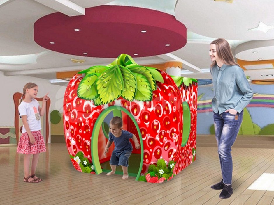 Домик клубничка — мягкий игровой дом с сухим бассейном