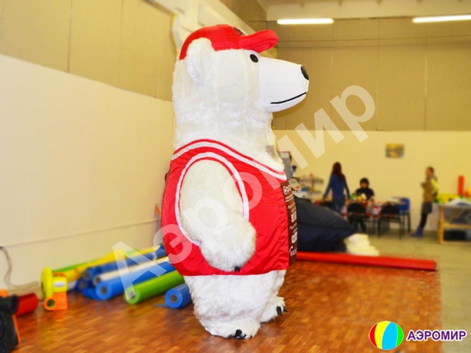 Надувной костюм Мишка в кепке, медведь из искусственного меха