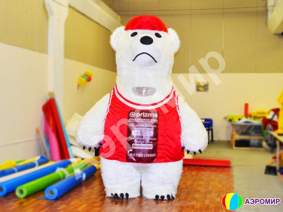 Надувной костюм Мишка в кепке, медведь из искусственного меха