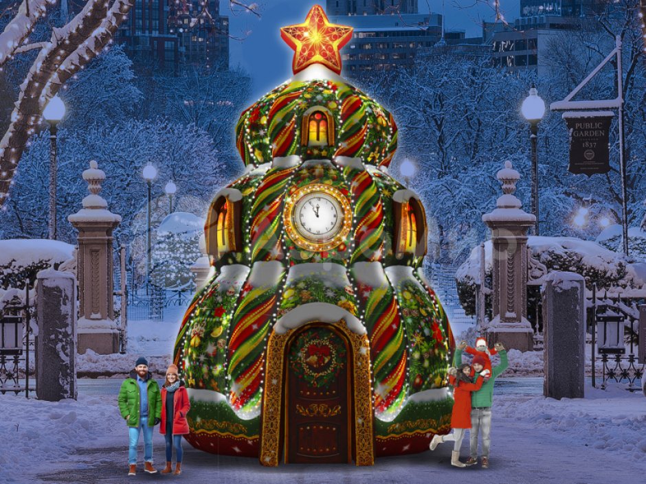 Ёлка дом — новогодняя надувная конструкция с фото зоной внутри