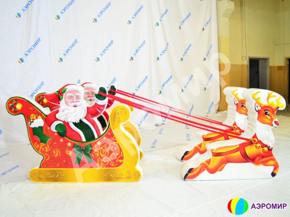 Новогодняя фотозона детская из мягких модулей Дед Мороз в санях