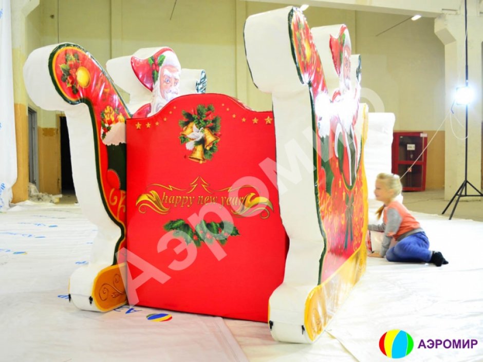 Новогодняя фотозона детская из мягких модулей Дед Мороз в санях