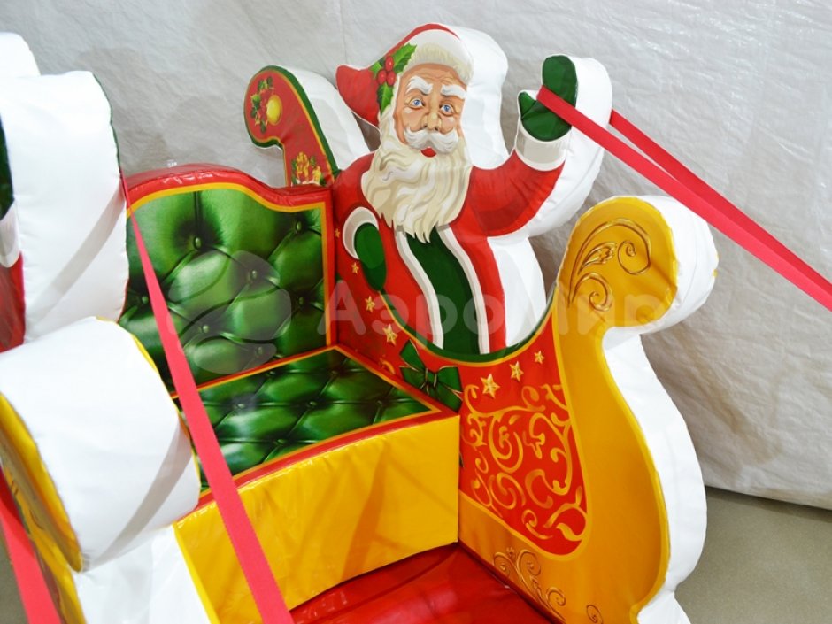 Новогодняя фотозона детская из мягких модулей Дед Мороз в санях
