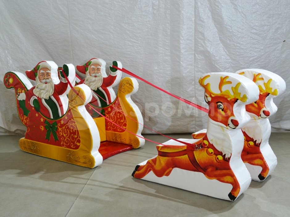 Новогодняя фотозона детская из мягких модулей Дед Мороз в санях