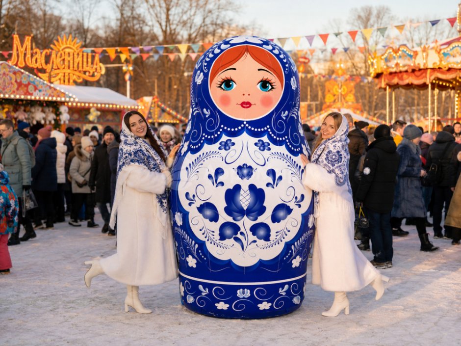 Надувная фигура матрёшки Гжель