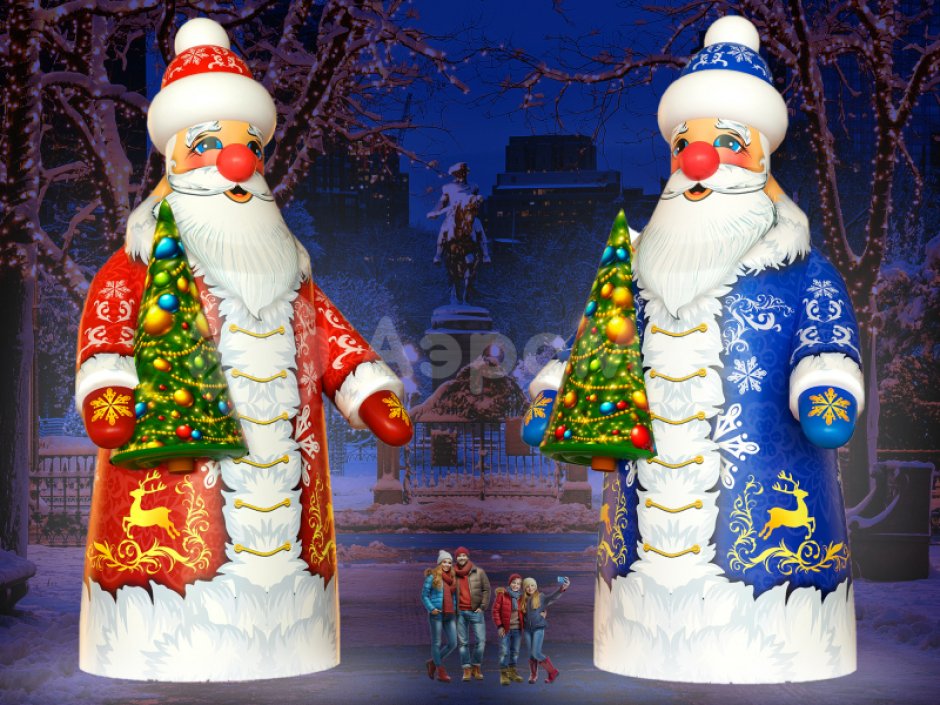 Дуэт Новогодний Гига — большие Дед Мороз и Снегурочка для улицы с подсветкой
